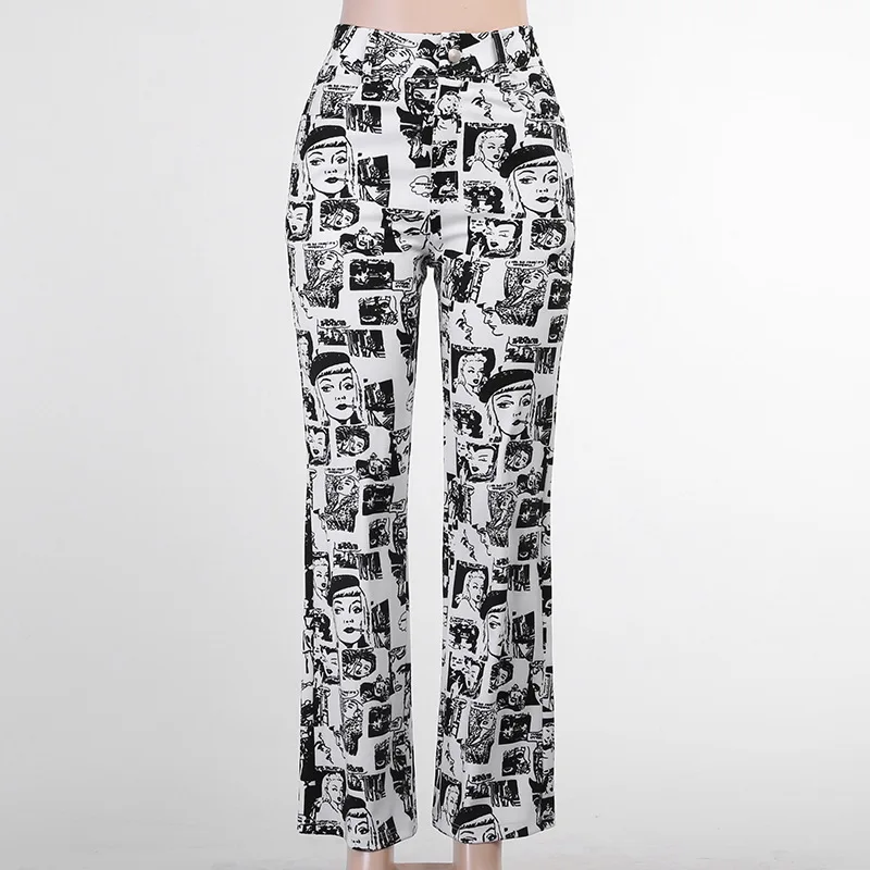 

Harajuku Pants For Women Ladies 2021 Summer Fashion Long Trousers Y2k Aesthetic Clothes Streetwear Casual Bottoms Comic Print