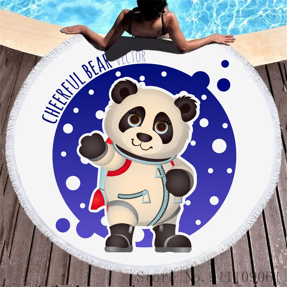 

Cartoon Cute Tribe Panda Digital Print Adults and Children Beach Towels Microfiber Soft and Comfortable 150cm Round Tassel Towel