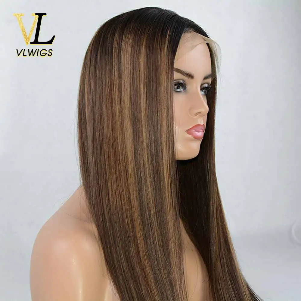 VLwigs эффектом деграде (переход от темного к Выделите парик волос 13x4 Синтетические