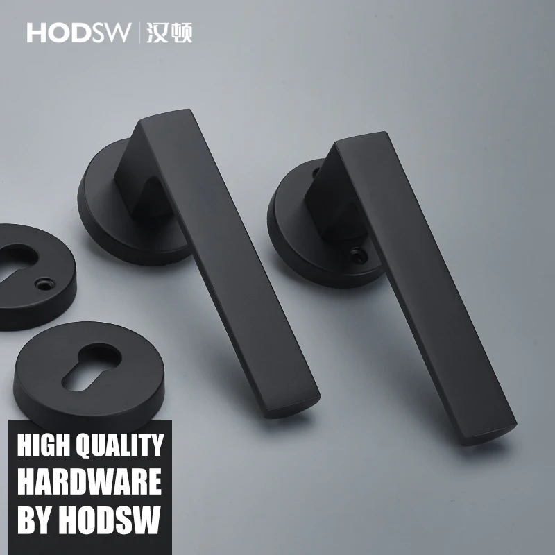 HODSW Black alumina room door lock simple Nordic style straight solid wood bedroom handle | Door Locks