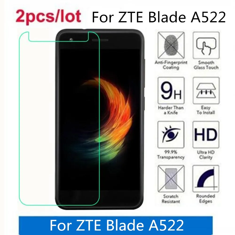 2 шт./лот для ZTE Blade A522 закаленное стекло 9H 2.5D Премиум Защитная пленка экрана
