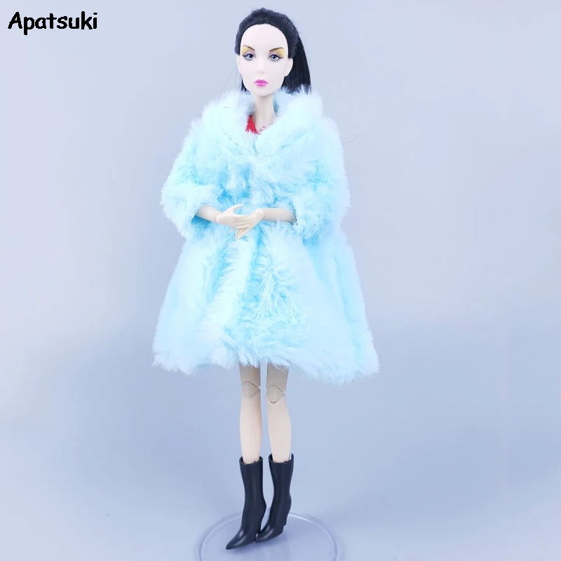 

Blue Winter Fur Coat Clothes for Barbie Doll Outfits Overcoat Jacket for 1/6 BJD Dolls Accessories Toys For Children DIY Gifts