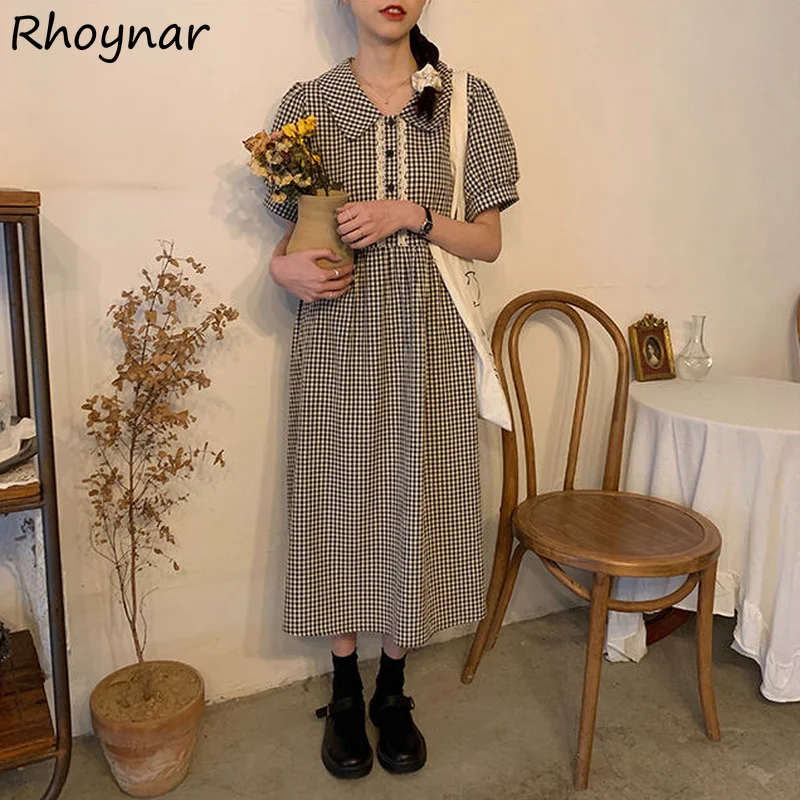 

Женское клетчатое платье с коротким рукавом и кружевом, в стиле преппи