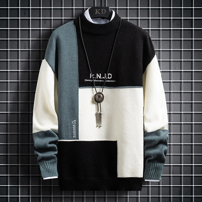 

2021 Men's Sweater Pullover Spring England Style O-Neck Top Selling Japanese Clothing Solid Streetwear Men's knitted sweater 3XL