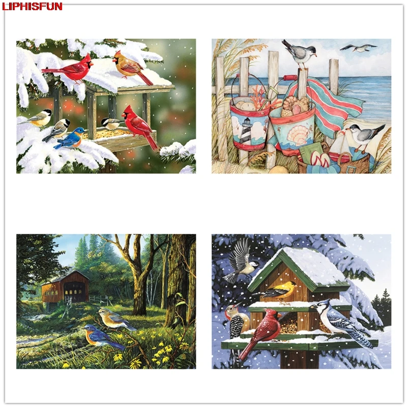 

5D полная дрель Diy Алмазная вышивка крестиком из смолы квадратная/круглая Алмазная вышивка домашний декор домик для птиц пейзаж