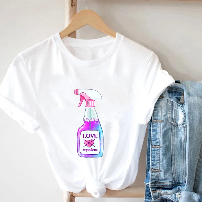 

Harajuku Design Oversize Women's T-Shirts For Summer Sprinkle Bottle Shape Printed T-Shirt Streetwear New Style Loose T-Shirts