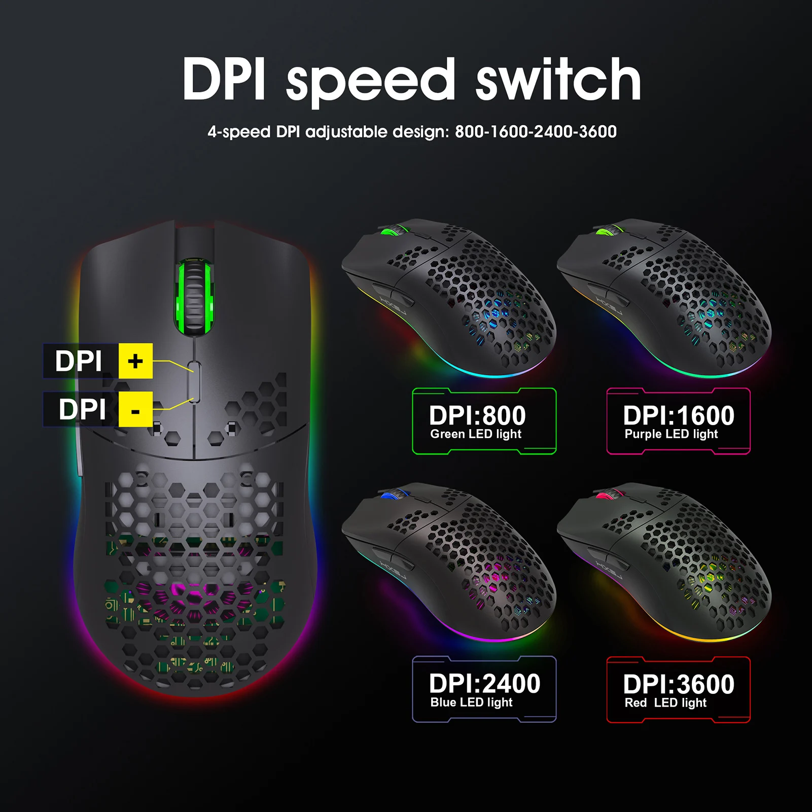 Беспроводная игровая мышь HXSJ 2 4 ГГц перезаряжаемая с RGB эффектом светильник