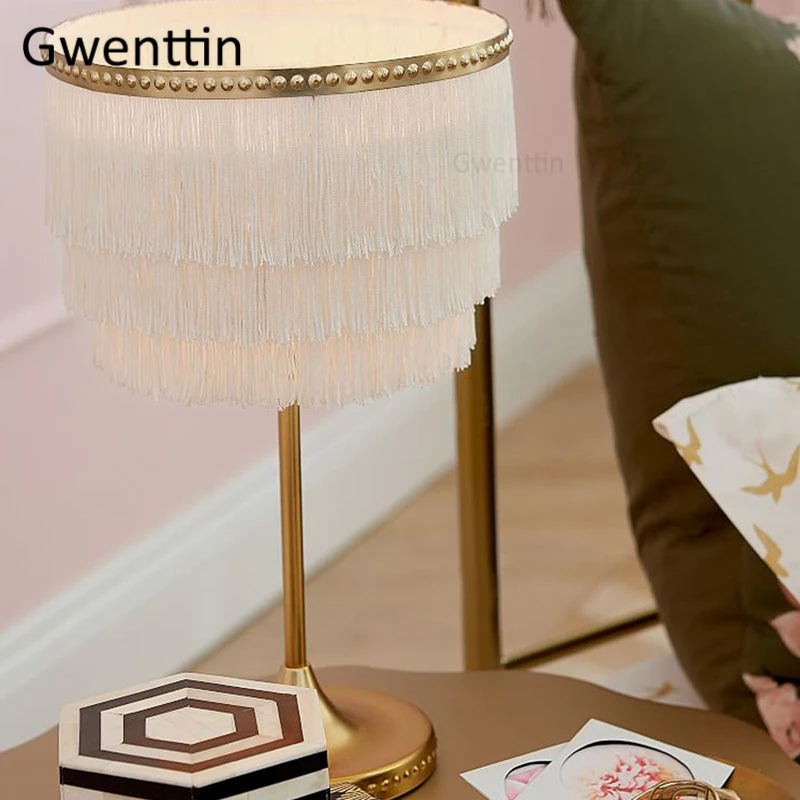 Современная розовая шелковая нить настольные лампы для гостиной спальни