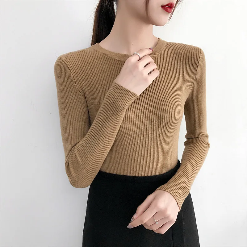 Candy Color 2019 Autumn and Winter New Women's Slim Slimming Elegant Long Sleeve O Neck Shirt Sweater | Женская одежда
