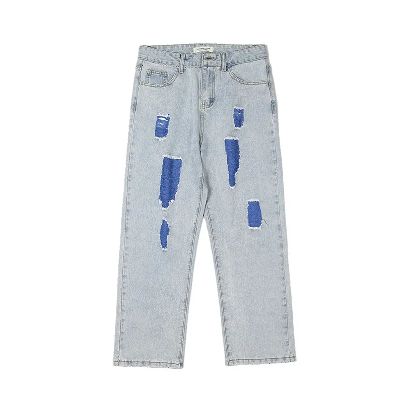 

Новинка 2020, мужские прямые джинсы, окрашенные рваные джинсы с дырками, мужские джинсы в стиле нищий, зауженные повседневные штаны в стиле хи...