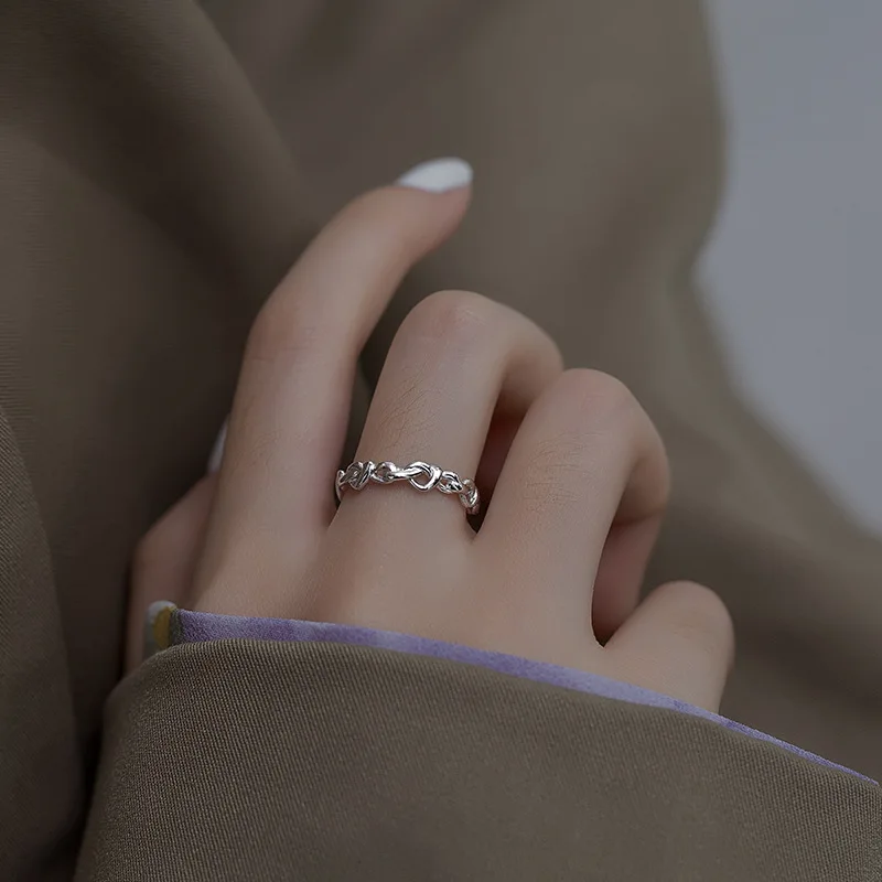 

VENTFILLE 925 Sterling Silver Korean Style SImple Minimalist Thin Twisted Vintage Adjustable Rings Jewelry Women Girl