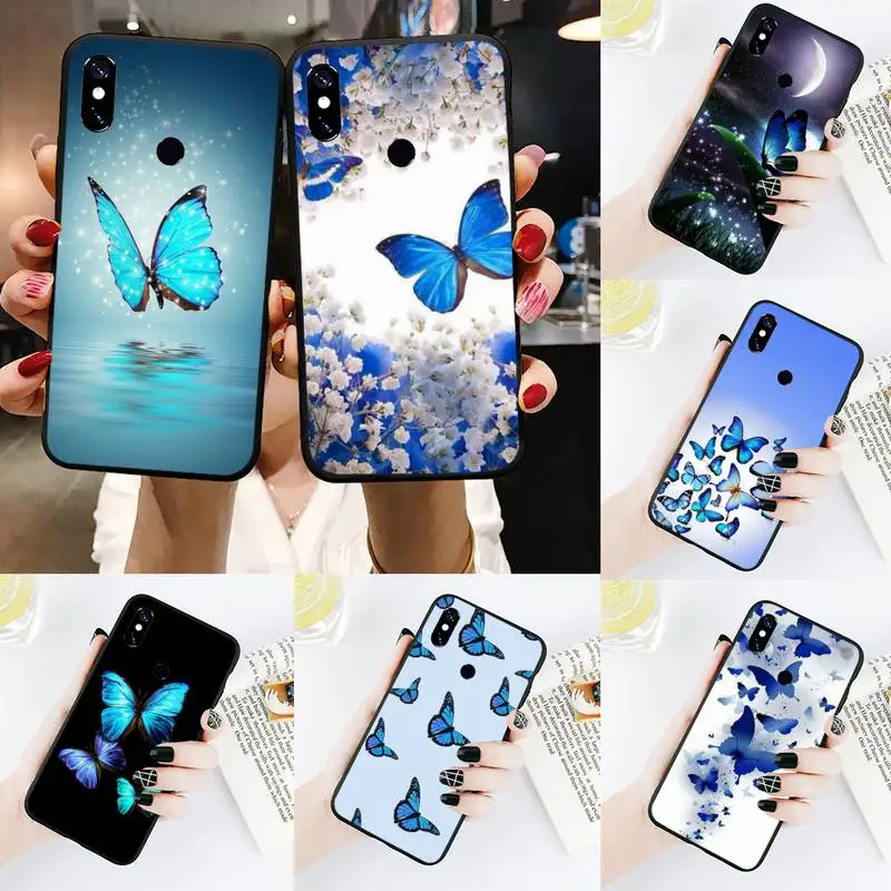 

Cute butterfly blue Phone Case For Xiaomi Redmi Note 4 4x 5 6 7 8 pro S2 PLUS 6A PRO