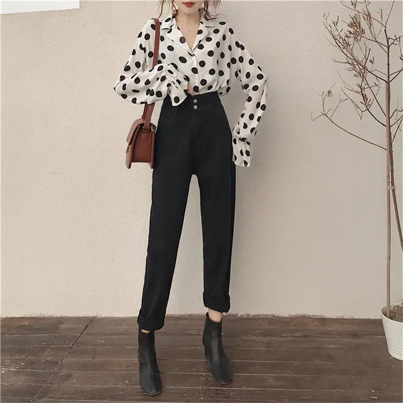 Женские джинсовые шаровары HziriP свободные офисные брюки с высокой талией и