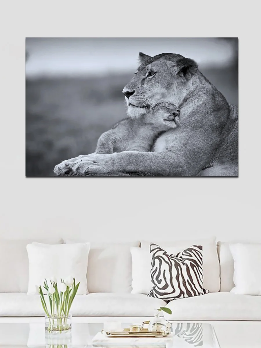 Нежные кошки дикая природа львица мама куб Хищники животные fanart гостиная