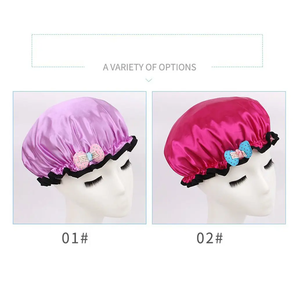 

Cute Infant Shampoo Cap Satin Double Layer Children's Cartoon Waterproof Shower Foldable Cap Fashion Lace