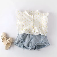 childrens princess shirt summer girl polka dot top baby cute cotton shirt short sleeved shirt for kids