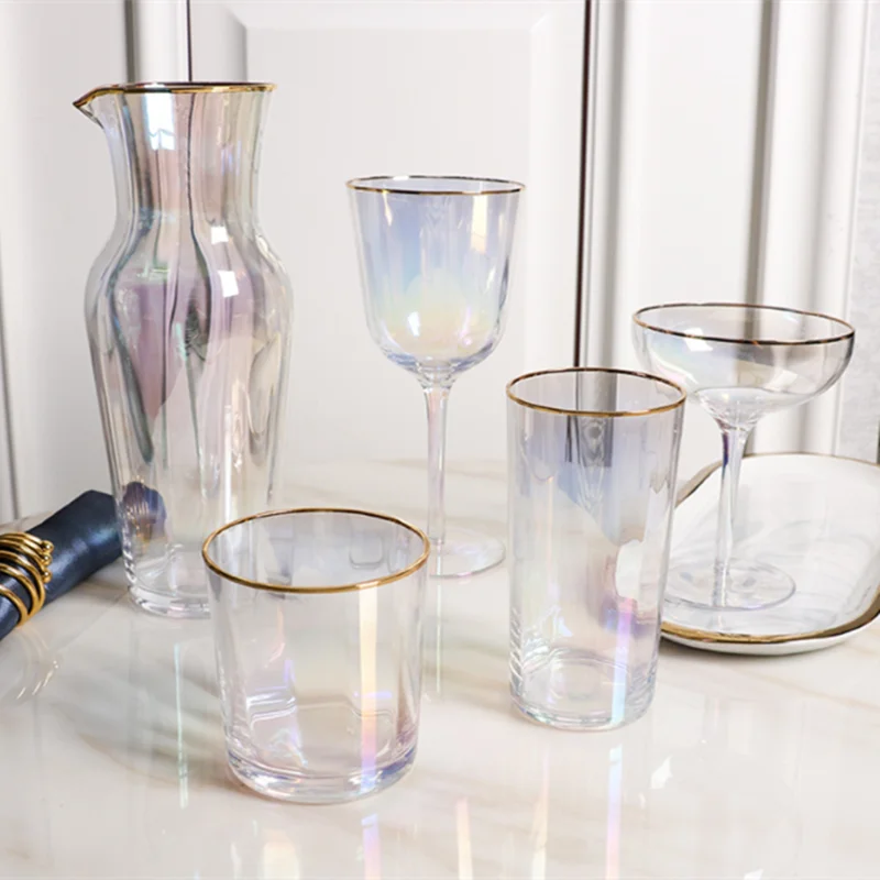 

Colorful Golden Edge Wine Goblet Glasses Bar Banquet Ingesting Bottle kettle Pot Home Party Wedding Cocktail Juice Cup