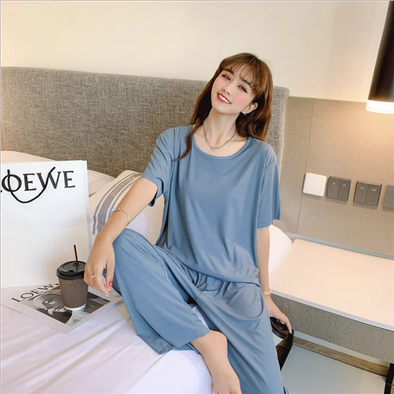 

Plus Size Outfits Family Lounge Wear Pijama Top And Pants Pink Two Piece Set Conjuntos Mujer Summer Tracksuit Roupas Feminina