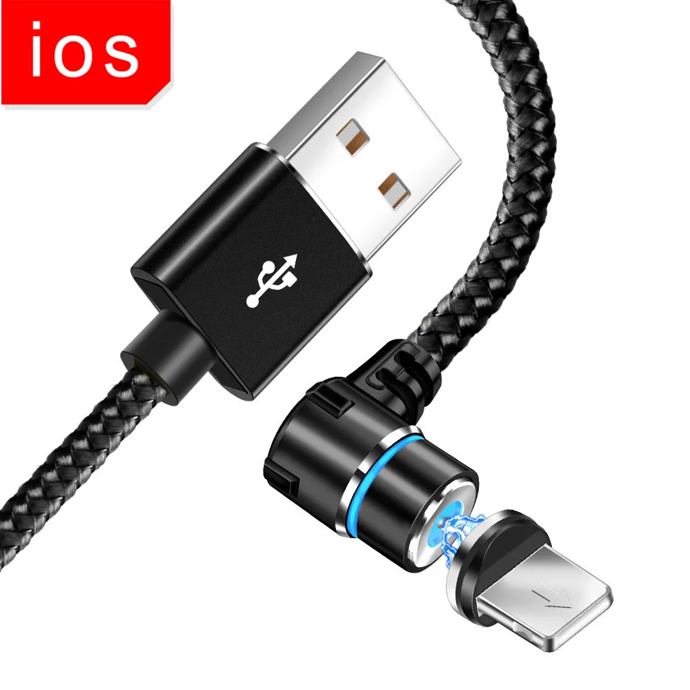 Магнитный 90 градусов mi cro usb type C кабель для iPhone 7 8 Plus X XS Max для Xiaomi Redmi Note 7 mi 8 для samsung S8 S9 Plus Кабель - Цвет: For iPhone Black