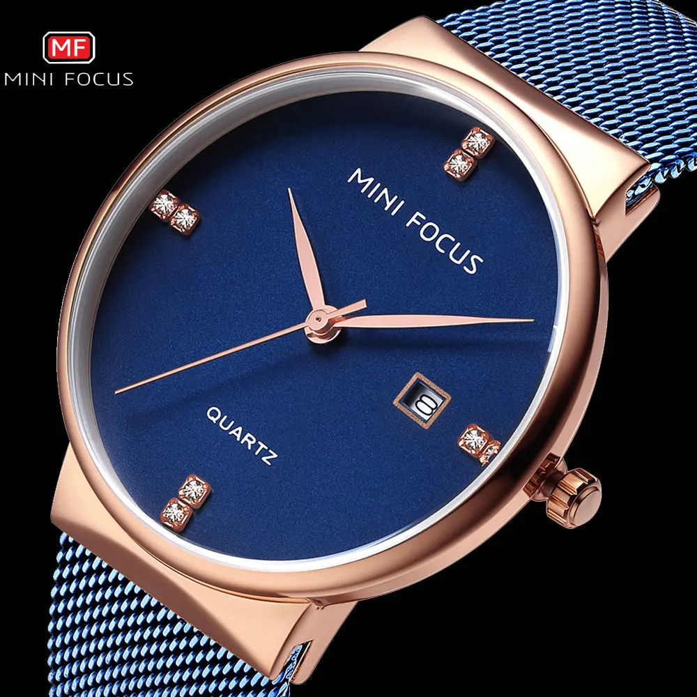 

Мужские кварцевые часы MINI FOCUS, Роскошные ультратонкие модные наручные часы Стразы с сетчатым ремешком и подарочной коробкой, 2018