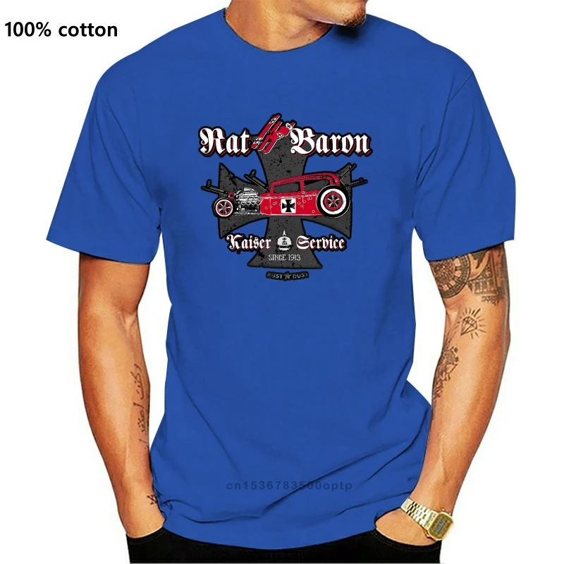

New Summer 2021 Men Cotton T-Shirt RAT BARON (Red) WWI Hot Rod Rocknroll SPECIAL E. ROCKABILLY Vintage Look T-SHIRT O-Neck T Shi