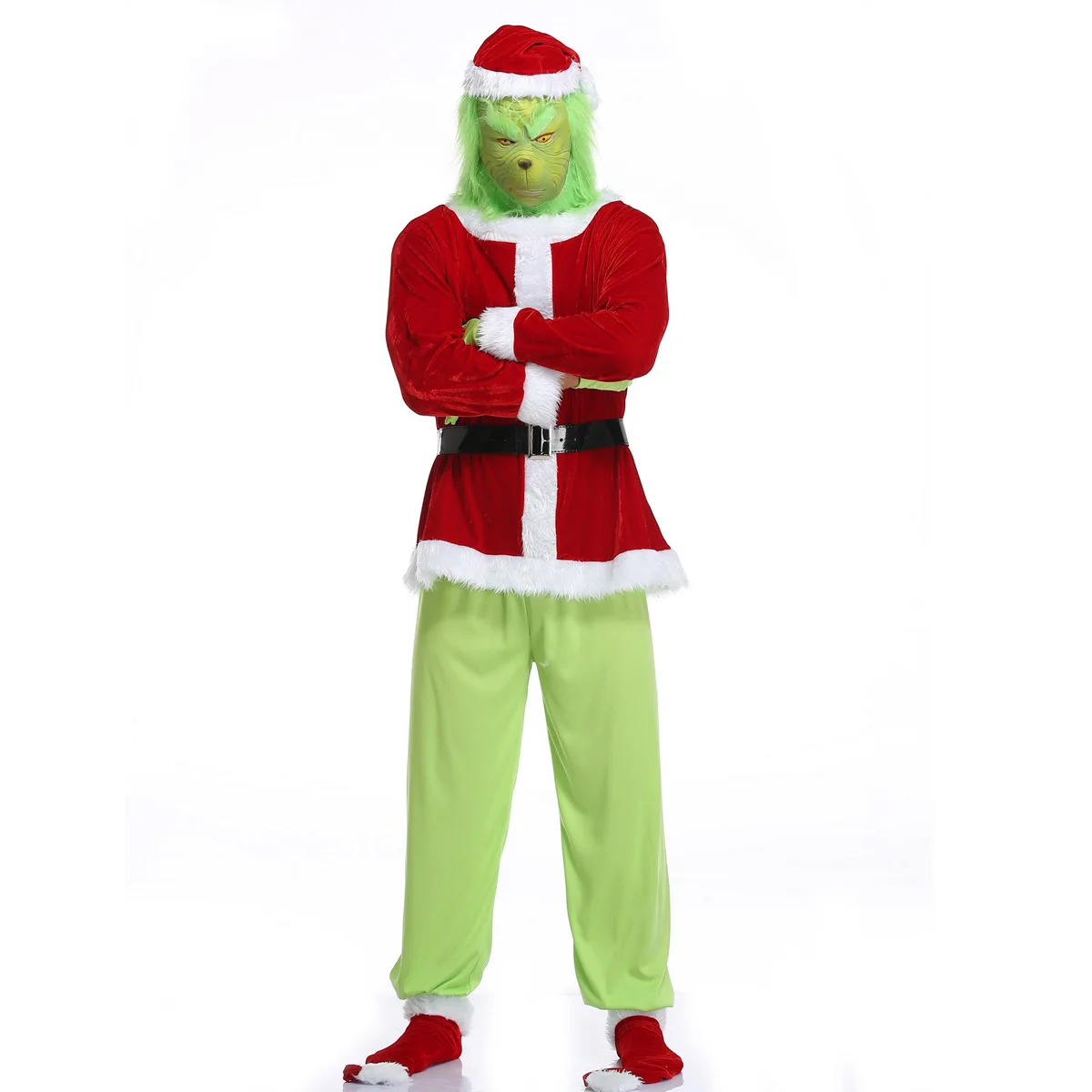 

Зеленый меховой Монстр Гринч Рождественский костюм на Хэллоуин Одежда для вечерние Взрослый Детский костюм косплей без маски