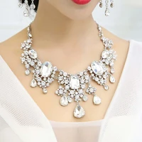 2pcsset shiny full rhinestone tassel bridal statement bib necklace earrings