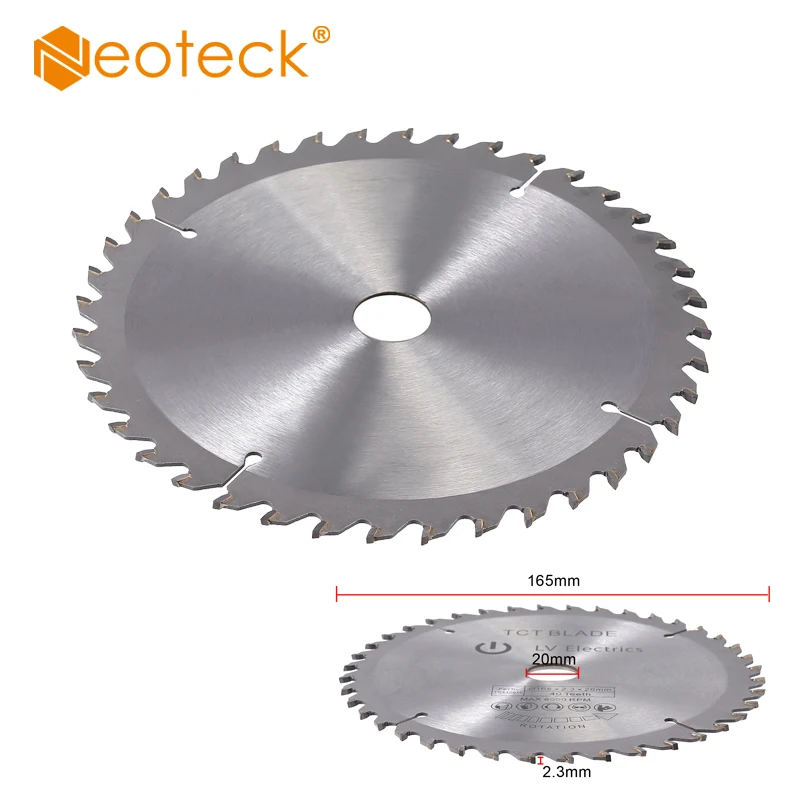 Neoteck 165mm 48 Teeth / 40 Teeth 16mm Bore TCT Circular Saw Blade Disc for Dewalt Makita Bosch For Cutting Wood Woodworking
