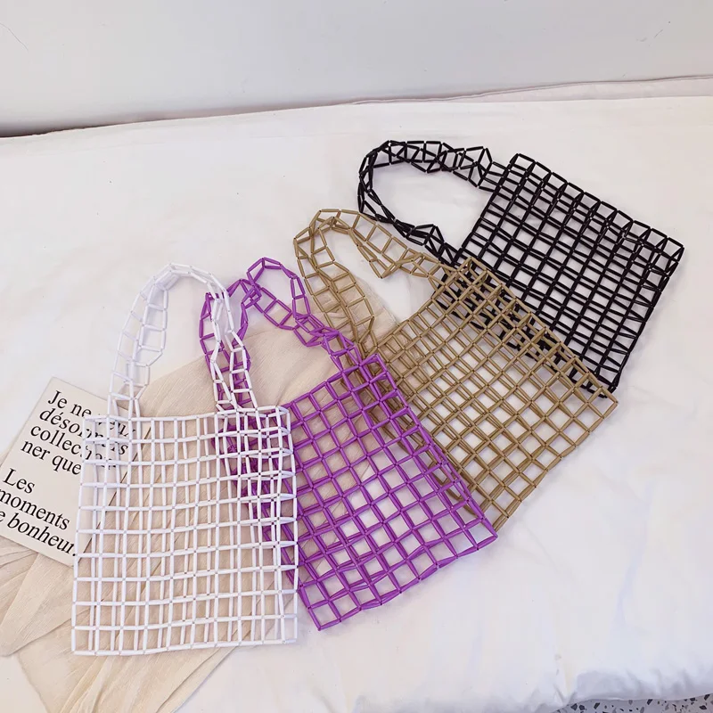 Hand-woven Large-capacity Beaded Shoulder Bag Fashion 2020 New Long Acrylic Beads Hollow Ladies Casual Crossbody Bag Wholesale