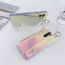 Gradient Glitter Clear Phone Case For Xiaomi Redmi Note 7 8 9T 9S 10 10S Pro Max 5G Mirror Ring Holder Wrist Strap Soft Cover
