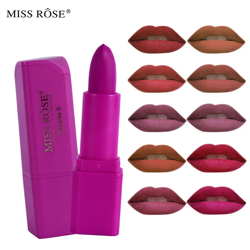 

MISS ROSE Matte Lipstick Purple Long Lasting Waterproof/Water-Resistant Nutritious Easy To Wear Makeup Goods Cosmetic Gift