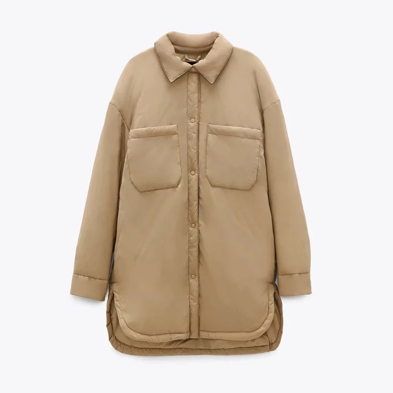 

Women Warm Oversize Light Parka Jacket Coat Vintage Khaki Cotton Outwear Female Casual Loose Long Overcoats