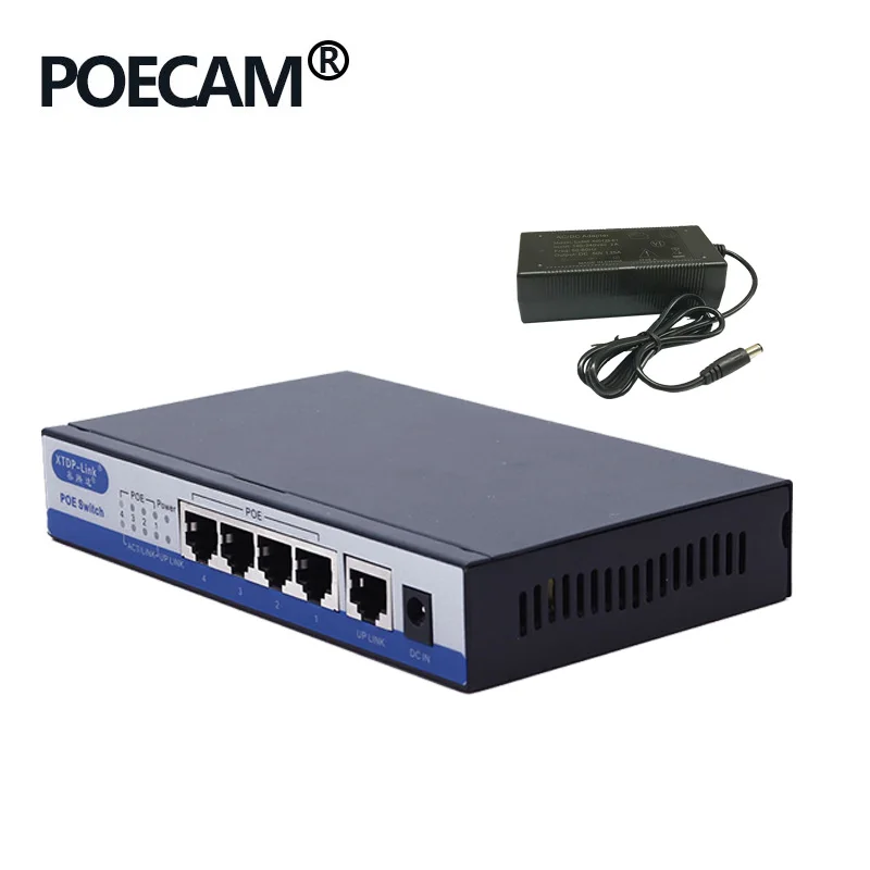 Коммутатор poe высокой мощности 5 портов гигабитный 4 порта 10/100/1000 м 48 В 2 А IEEE802.3af/at