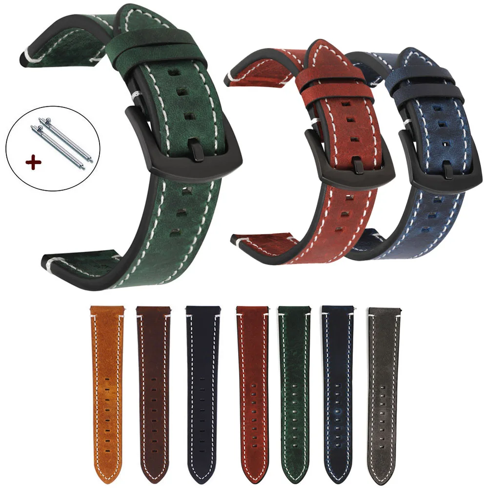 

Wine Red Universal Watchbands Genuine Leather Watch Strap 18mm 19mm 20mm 21mm 22mm 24mm Retro Cowhide Wristband Bracelet Belt