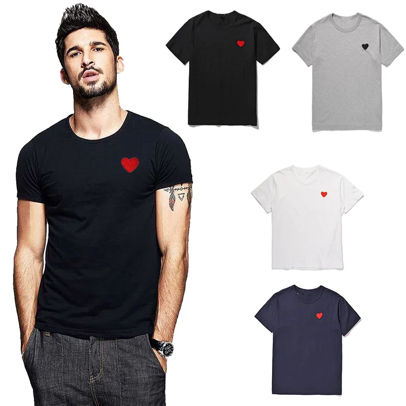 

Hot Selling Fashion Couple Pure Cotton Round Neck T-shirt Socks Red Heart Casual Breathable Casual T-shirt Men's And Women's Sum