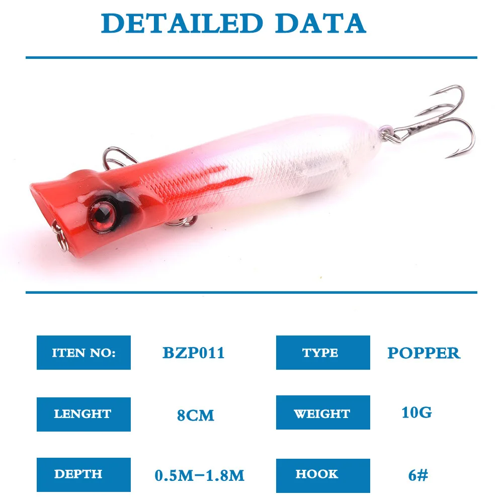 10 шт. приманка для ловли Поппера г 8 см рыбалки Topwater Crankbait искусственная жесткие