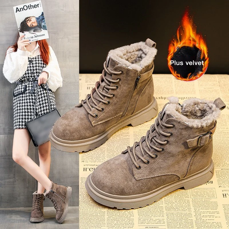 

Women Winter Boots Fashion Thick Plush Snow Boots Lace-up Black Platform Shoes Women Winter Warm Shoes New Casual Female Booties