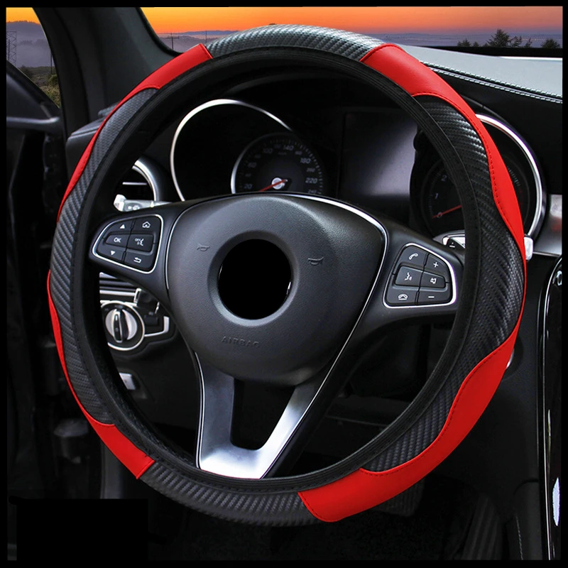 

Car Steering Wheel Cover Carbon Fiber Leather Universal Accesorios Para Autos Interior Funda Volante Coche Anti Slip Decoration