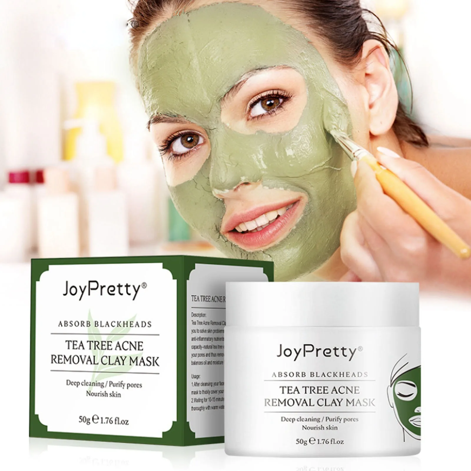 

JoyPretty Green Tea Tree Clay Mask Removal Acne Blackheads Facial Mask Oil Control Whitening Deep Cleaning Beauty Cosmetics