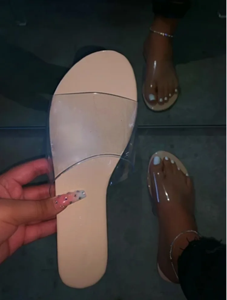 Модные пляжные слиперы с принтом прозрачные женские сандалии пляжная обувь