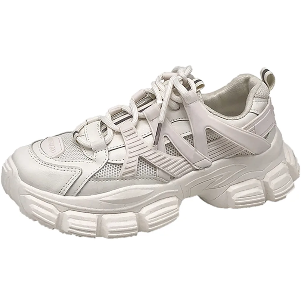 

Women Chunky Sneakers Woman Thick Bottom Fashion Flats Ladies Breathable 2021 Trendy Lace Up Shoes Female Daddy Shoes