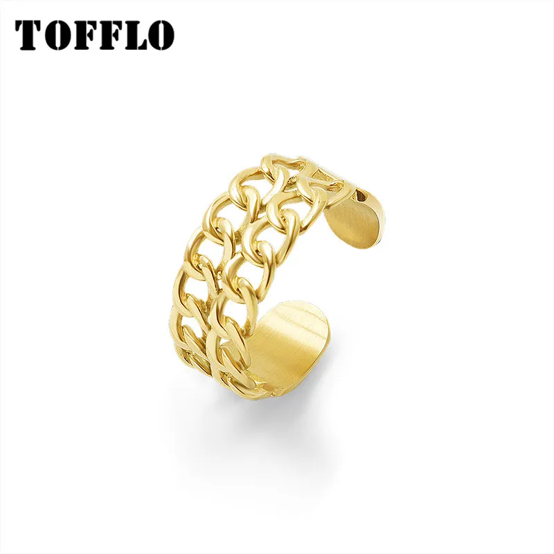 

TOFFLO Stainless Steel Jewelry Double Chain Stitching Ring With Adjustable Opening For Female Index Finger Ring BSA155