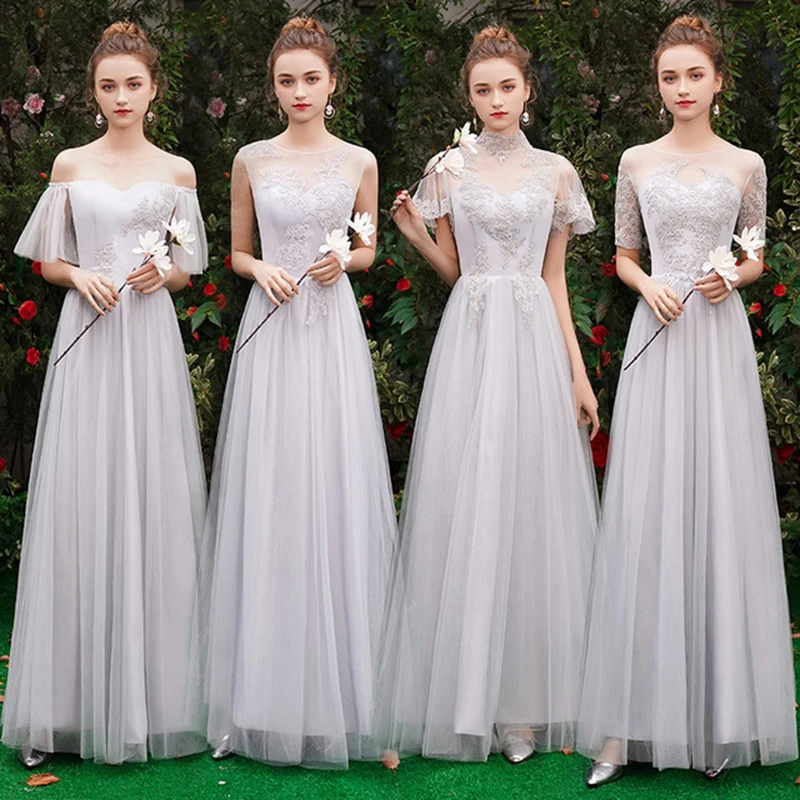 Серое платье подружки невесты женские платья длинное сексуальное вечернее для