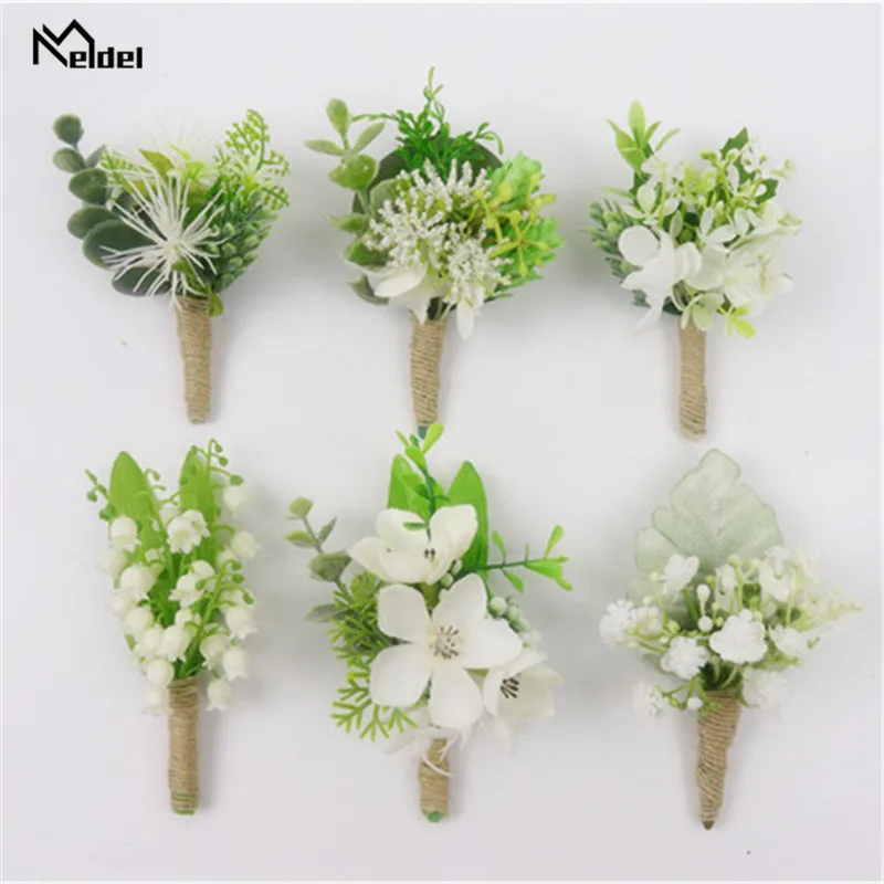 Мужской свадебный бутоньерка с зелеными растениями на запястье цветами для