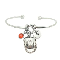 cowboy hat retro creative initial letter monogram birthstone adjustable bracelet fashion jewelry women gift pendant