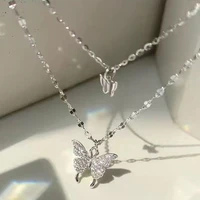 new korean shiny butterfly necklace lady exquisite double layer clavicle chain elegant heart pearl choker wedding party jewelry
