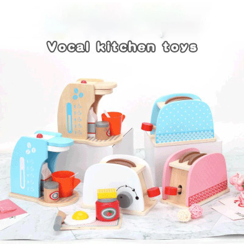 

Деревянные игрушки для кухни, Детская имитация кухонной техники, кухонные игрушки, наборы, машина для приготовления кофе и хлеба, обучающие ...