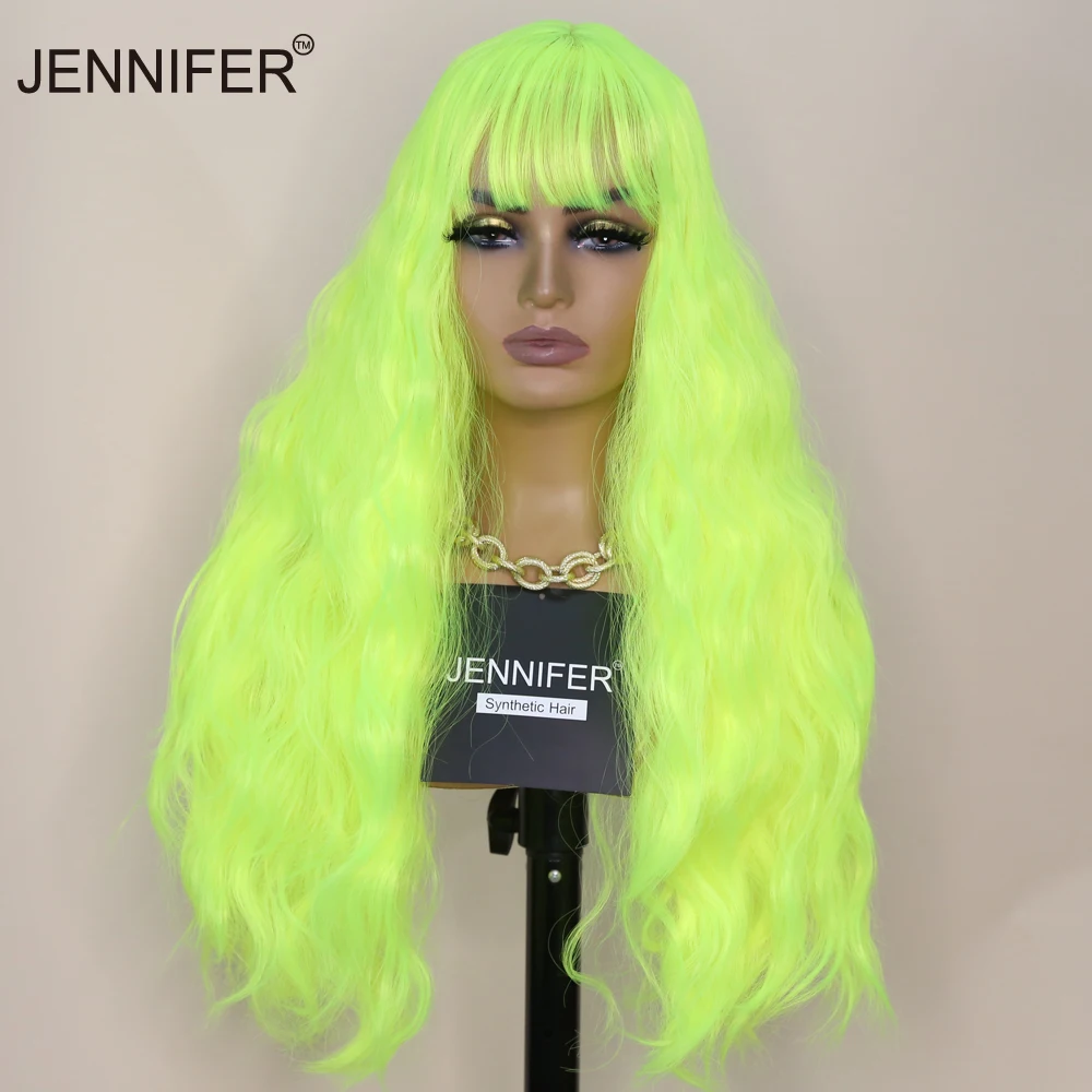 

Long/Short Wavy Synthetic Wig Fluorescent Green/Light Brown/Light Gold/Gold High Temperature Fiber Cosplay wigs For Women