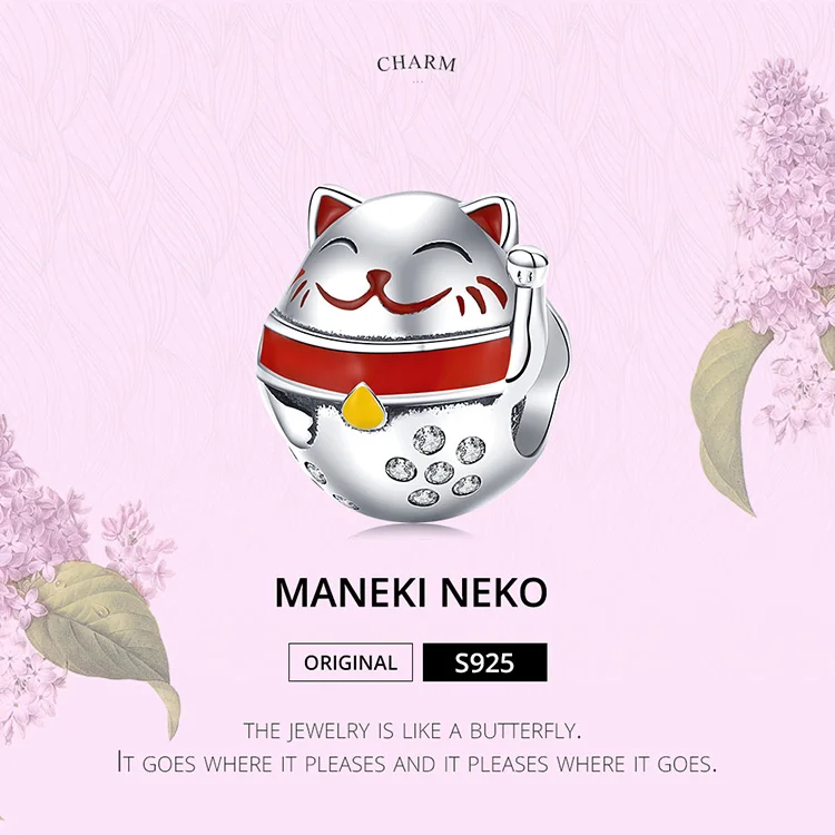Bamoer 925 пробы Серебряный японский счастливый кот эмаль животное Шарм для женщин серебряный браслет со змеей 3 мм Ювелирные изделия SCC1374