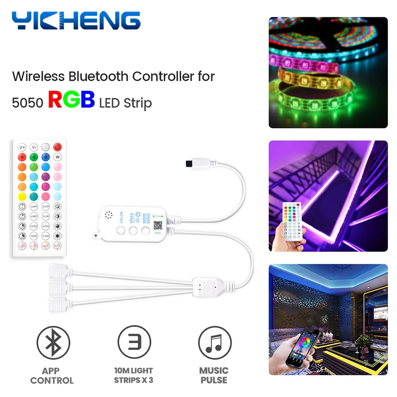 

Smart Wireless Bluetooth Controller For 3*10M SMD5050 RGB LED Strip Phone APP Control Remote Control Music Pulse Change Color